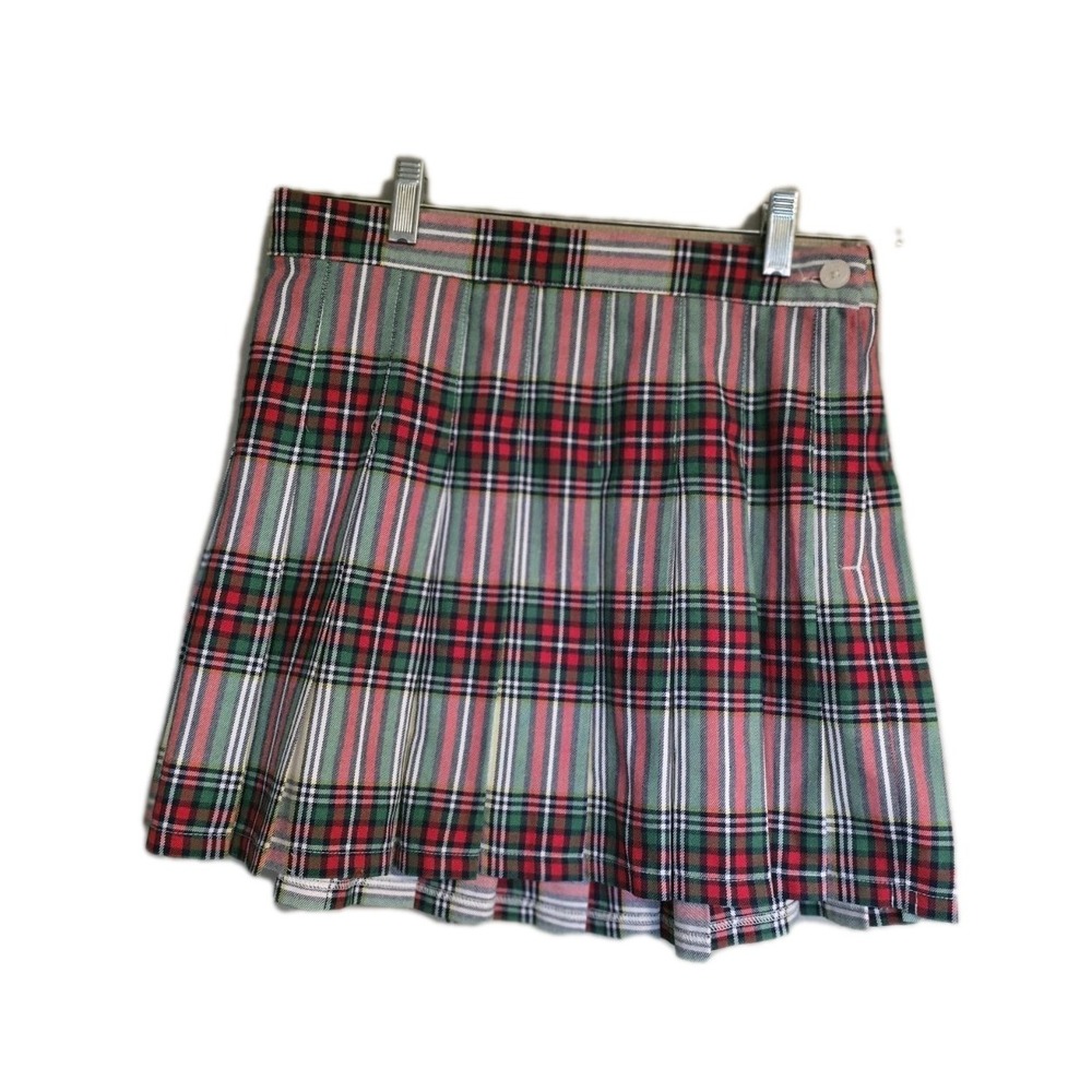 Aerie Tartan Plaid Pleated Mini Skirt Red Green Preppy Academia Schoolgirl Sz M